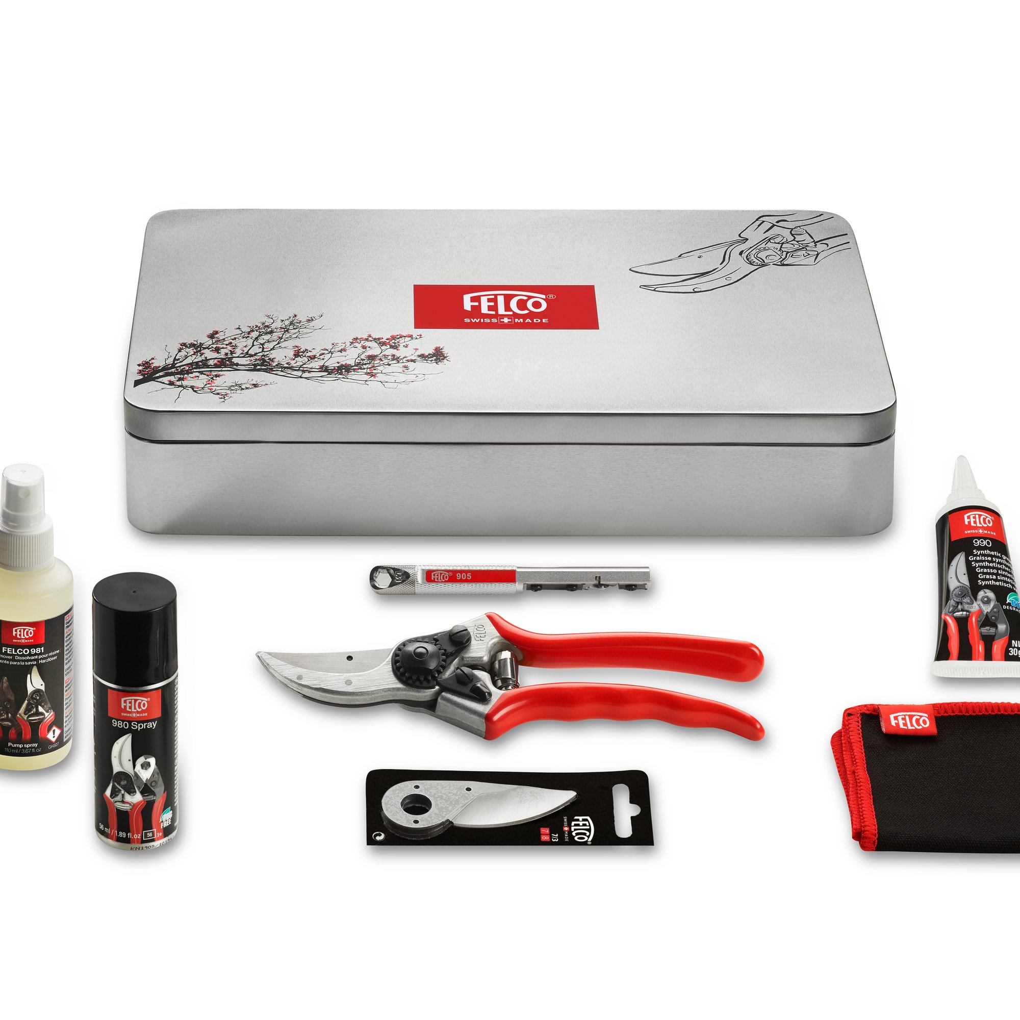 ערכת תחזוקה מקצועית למזמרות FELCO 933 - חומרי ניקוי, השחזה, סיכה וגירוז